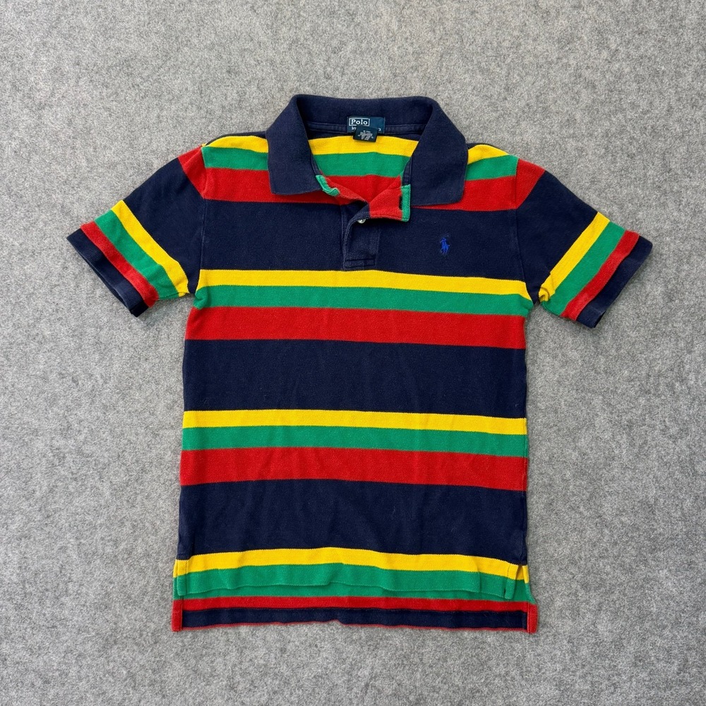 Polo Ralph Lauren Boys Vintage Striped Short Sleeve Polo Shirt Youth Size Small